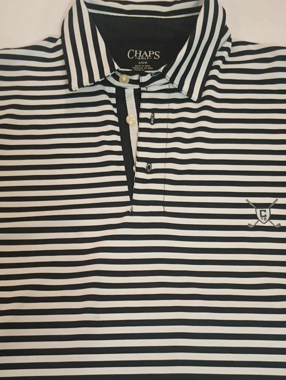Chaps Men’s Black and White Striped Polo Golf Shirt